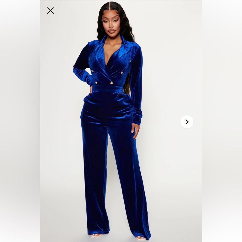 Fashion Nova Blue Velvet Jumpsuit
